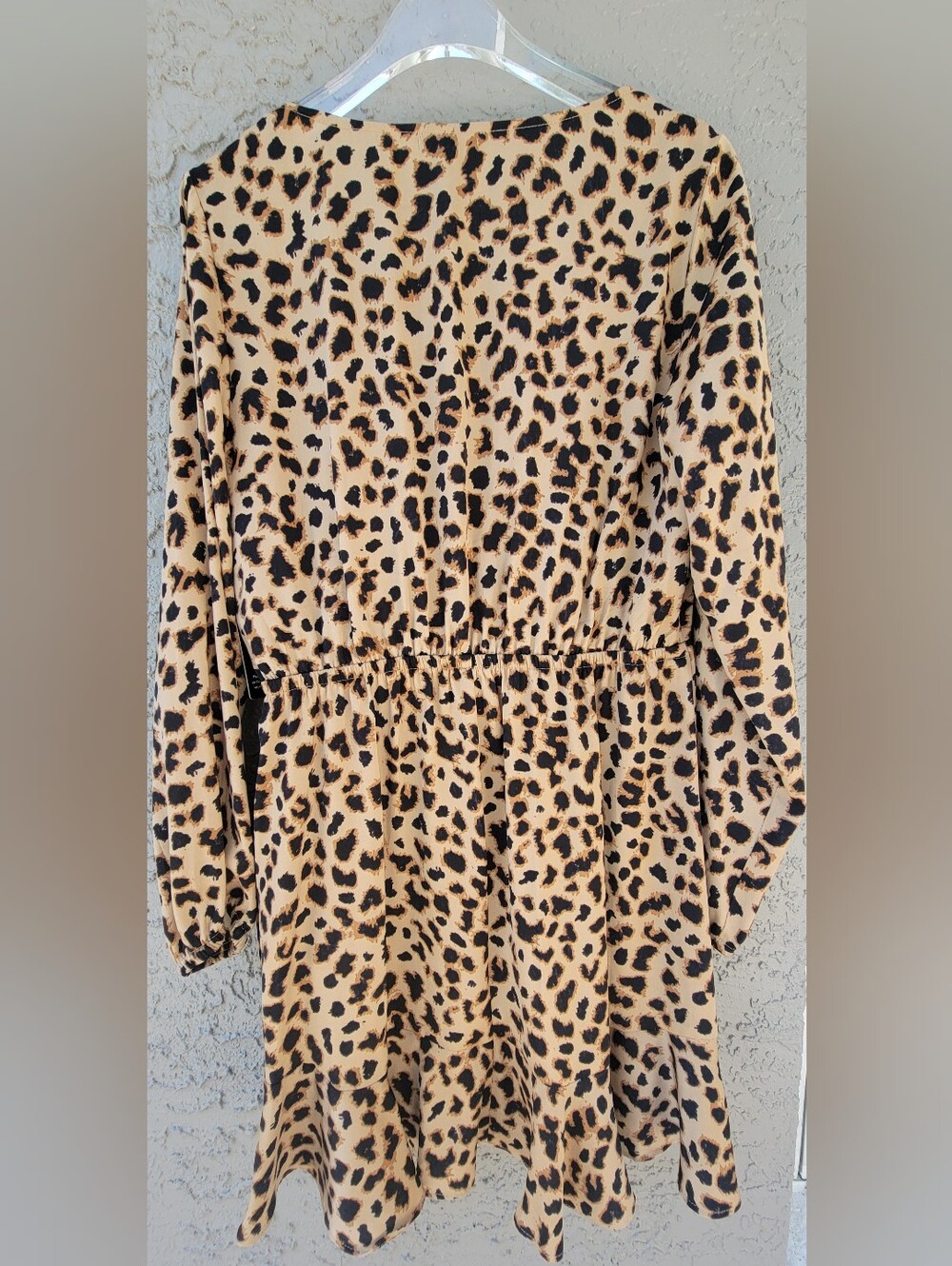 Express Leopard Print Long Sleeve Wrap Dress in Tan and Black - Picture 6 of 13